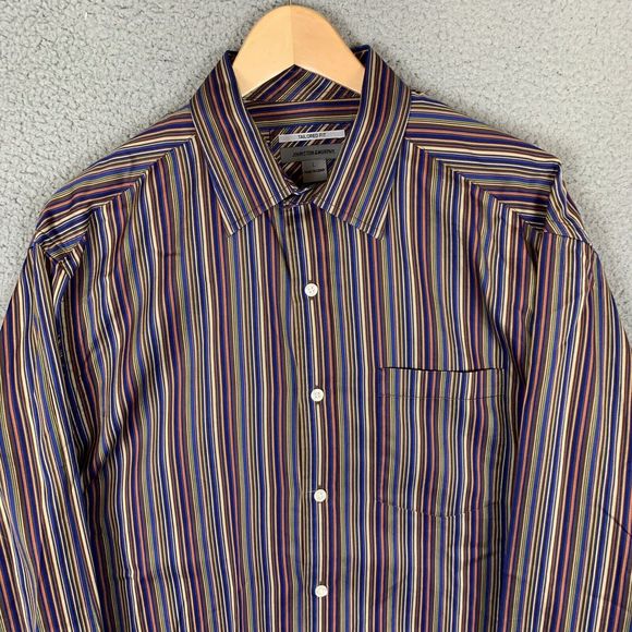 Johnston & Murphy Shirt Mens L Blue Striped Long Sleeve Button Up Tailored Fit - Picture 2 of 7